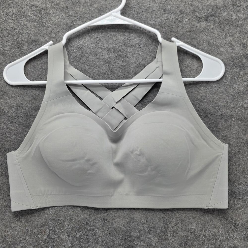 Lululemon Sports Bra Womens 36B Gray Crossback Molded Padded High Support
